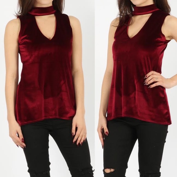 Tops - Last 1! Sexy Burgundy Red Velvet Choker Top